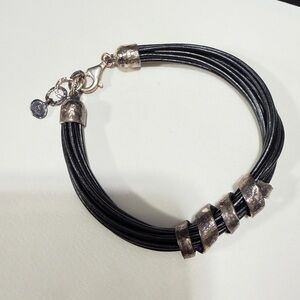 Silpada Sterling silver and black leather bracelet artisan